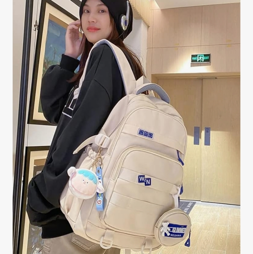 Cream Backpack with Cute Charms